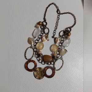 Ruby Rd Textured Antique Gold Tone Multi-Strand, Multi-Textured Bead Necklace.